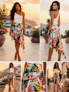 NWT Desigual x M. Christian Lacroix Tropical Asymmetrical Skirt | Resort Boho
